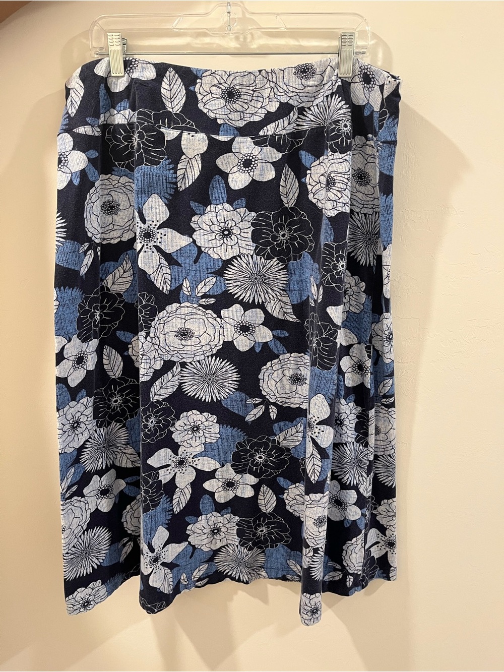 Floral A-Line Midi Skirt in Navy and Light Blue